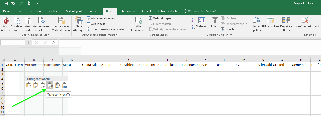 Ändern Sie beim Einfügen die Anzeigerichtung